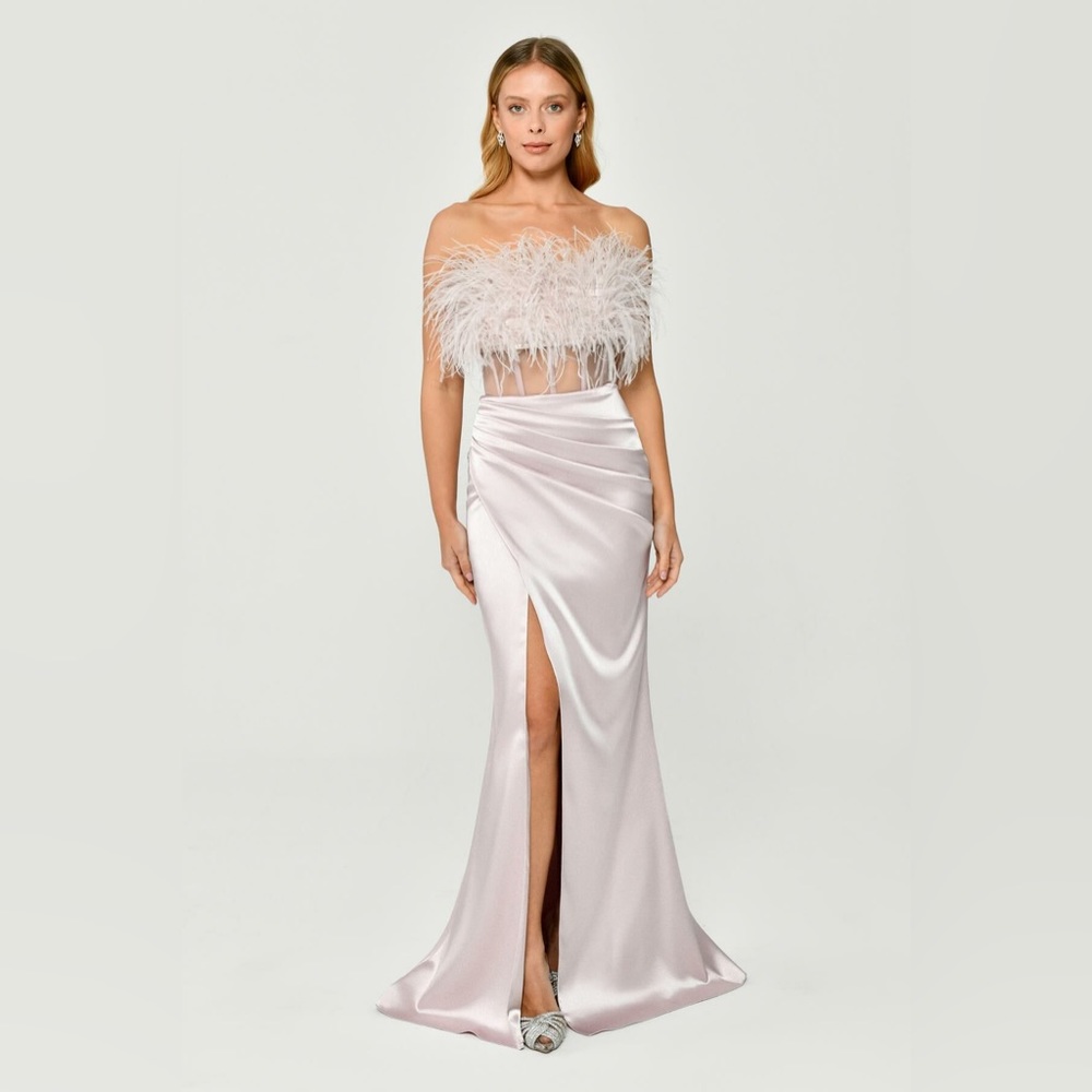 NEW Alfabeta Womens no-Shoulder Long Formal party Dress, Light Pink